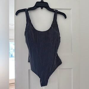 Revolve LPA Blue and White Striped Scoopneck Tank Bodysuit, Size Small